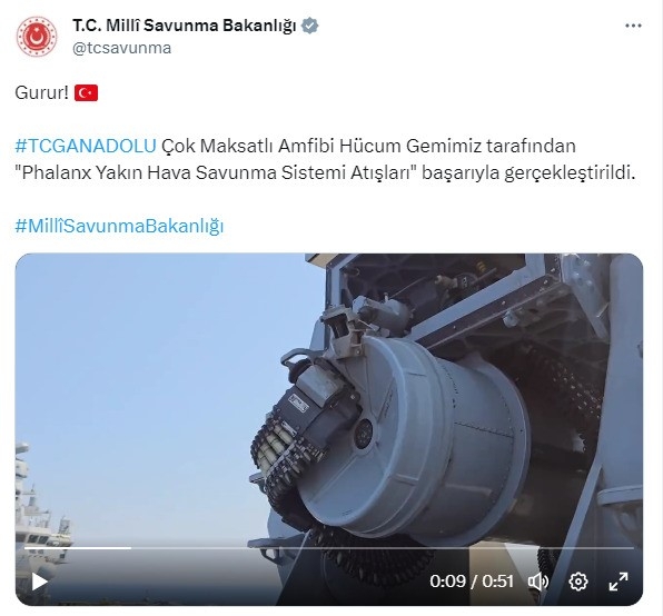 TGC Anadolu’da ’Phalanx Yakın Hava Savunma Sistemi Atışları’ başarıyla gerçekleşti
